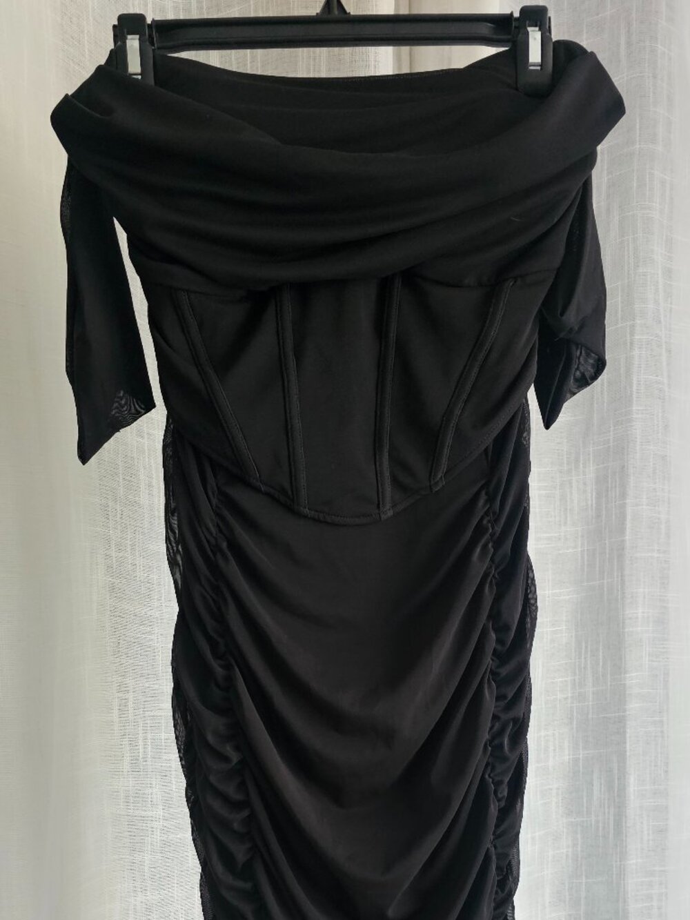 Curvy Sweet Black Fishbone Mesh Midi Dress Size XL NWT